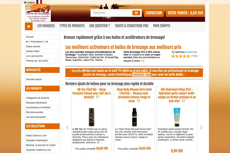 Capture du site Crème de Bronzage